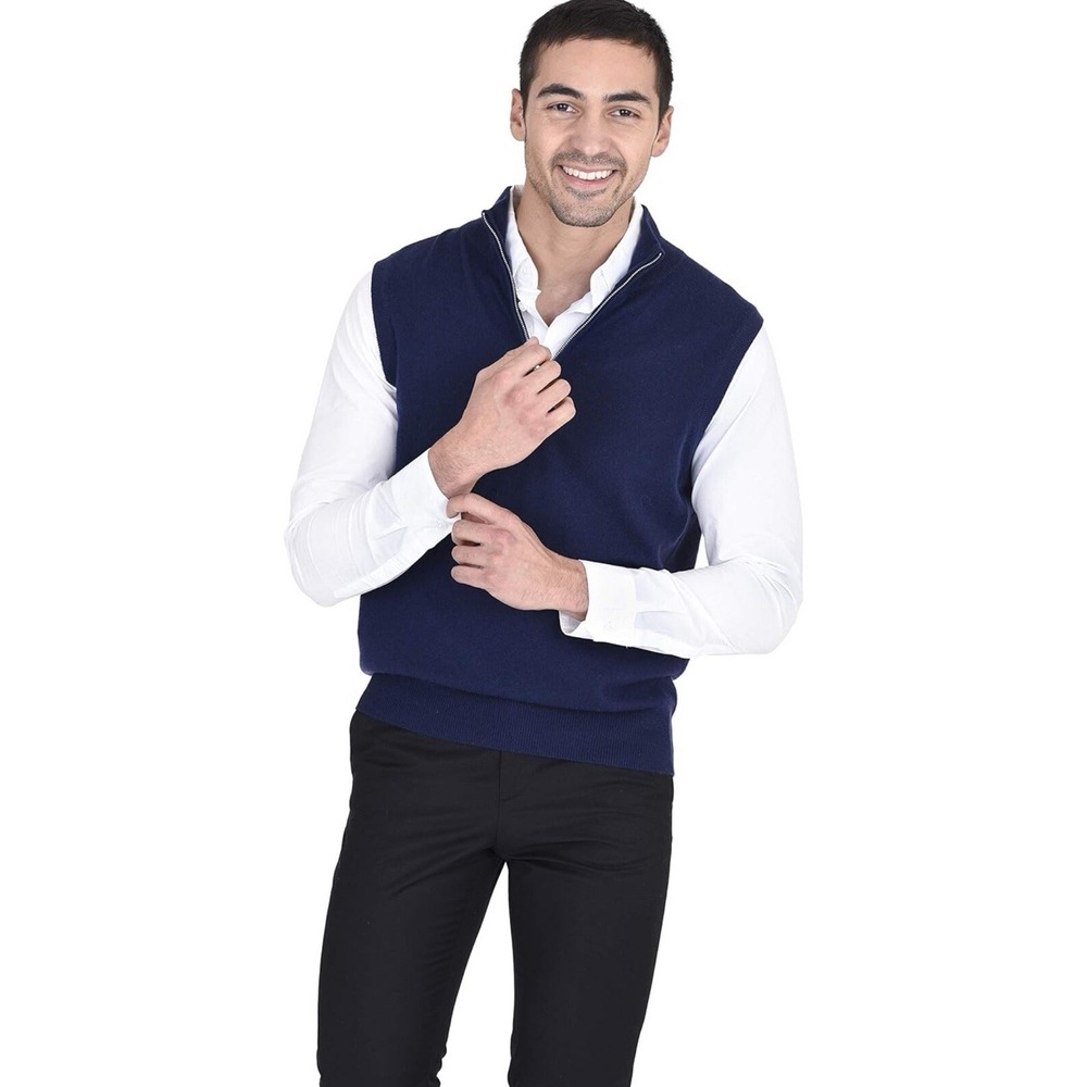 State Fusio Quarter Zip Up Sweater Vest Golf Cashmere Wool Lightweight Size XL